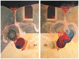 geoff sansbury painting diptych 'blood divide'